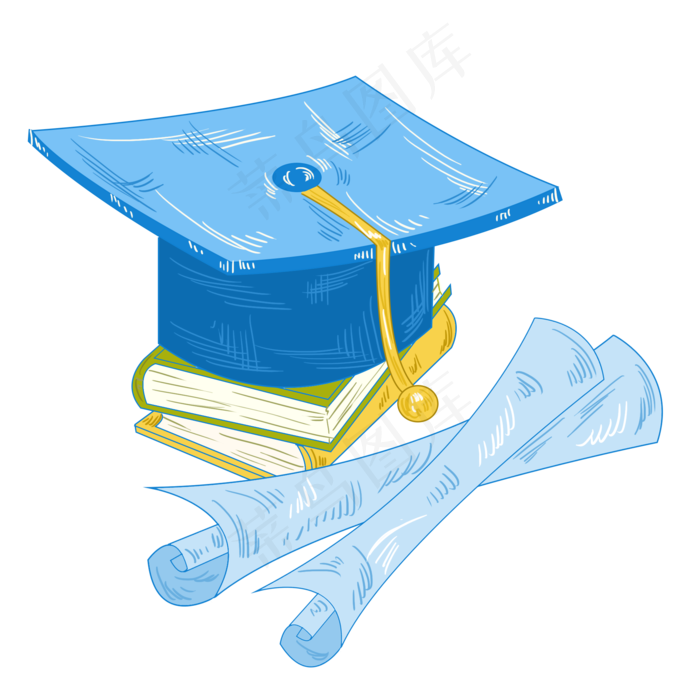 水彩学士帽通知书