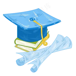 水彩学士帽通知书