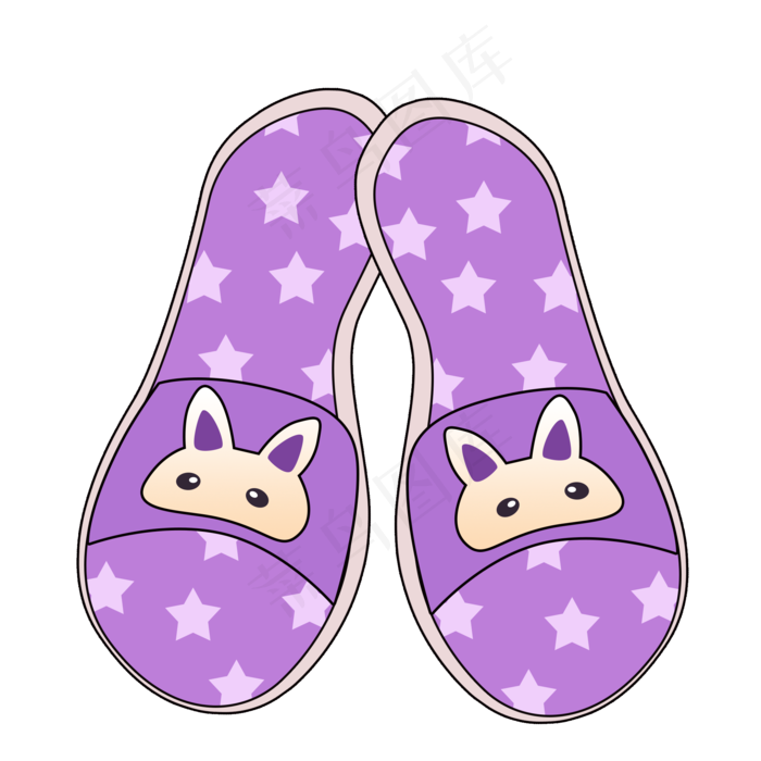 紫色可爱卡通拖鞋png素材
