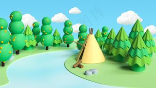 创意绿色2020春天C4D广告场景