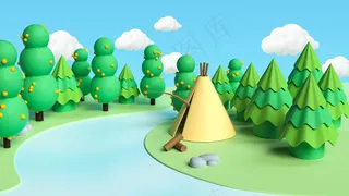 创意绿色2020春天C4D广告场景