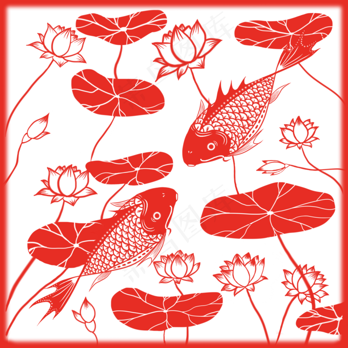 中国风锦鲤剪纸窗花(2000X2000(DPI:300))psd模版下载