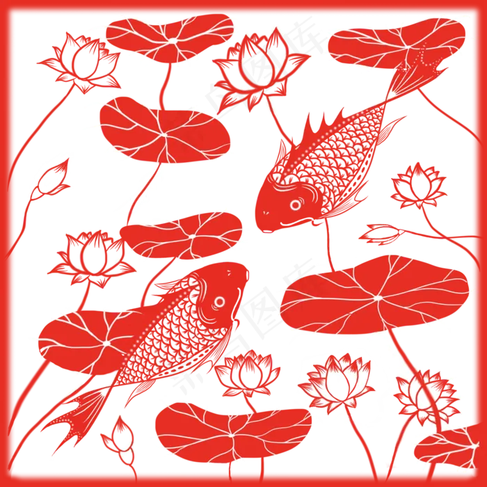 中国风锦鲤剪纸窗花(2000X2000(DPI:300))psd模版下载