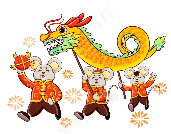 鼠年舞龙的老鼠,免抠元素(2800X2200(DPI:300))psd模版下载