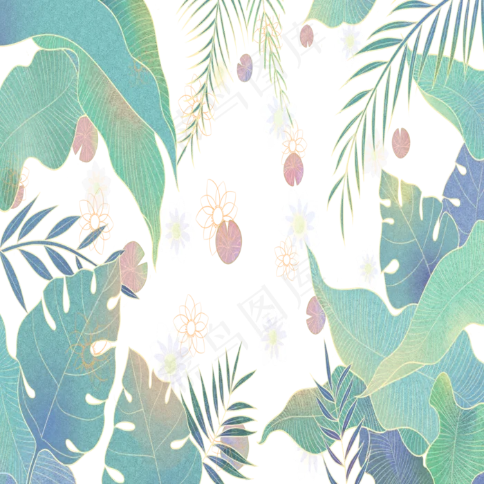 水彩绿色叶子创意边框免抠图(2000X2000(DPI:300))psd模版下载