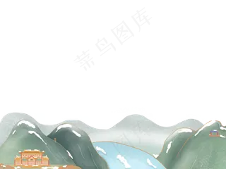 冬日装饰边框冬天中国风建筑山水,免抠元素