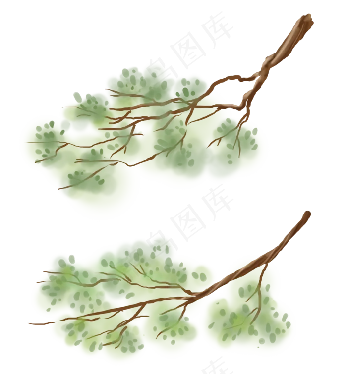 中国风水墨淡绿色树枝(2000X2158(DPI:299))psd模版下载