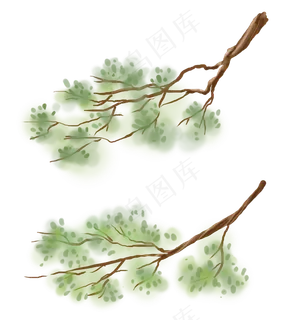 中国风水墨淡绿色树枝