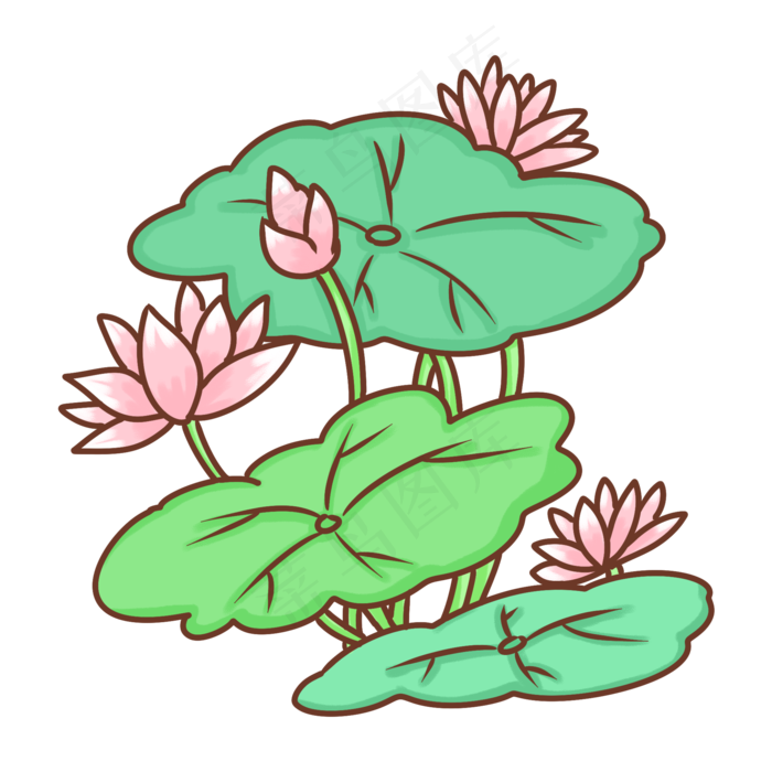荷花荷叶PNG免抠图(2000X2000(DPI:300))psd模版下载