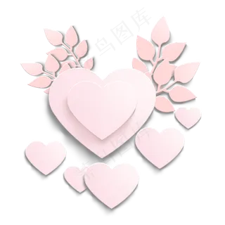 粉色爱心立体剪纸素材元素