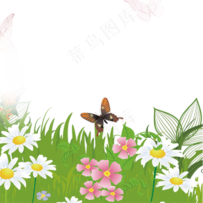 绿色的草地鲜花免抠图(2000X2000(DPI:300))psd模版下载