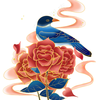 中国风国潮花鸟装饰,免抠元素