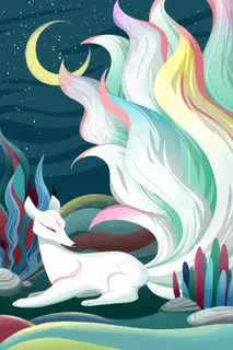 卡通手绘风神话系列九尾狐配图