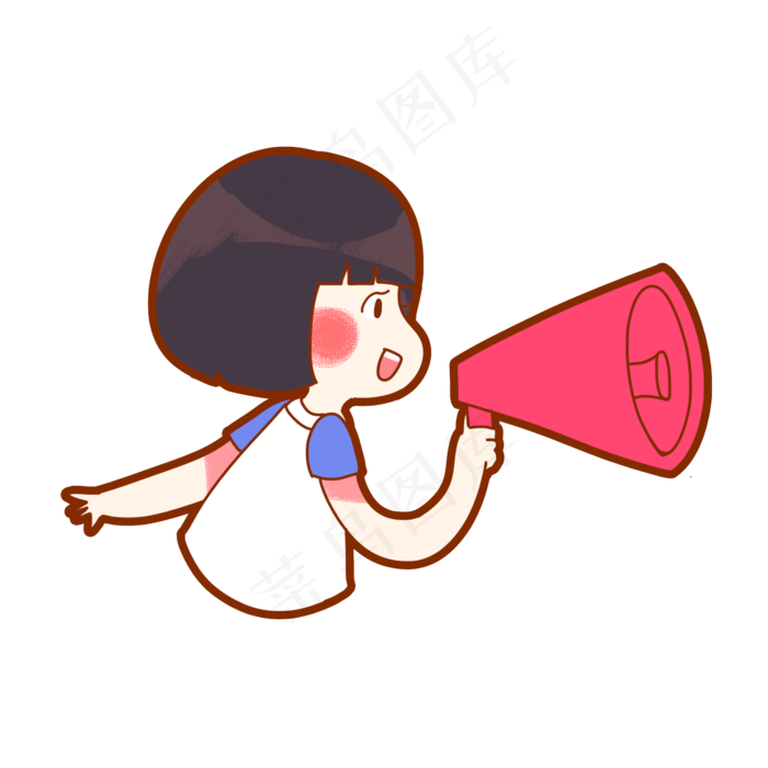 拿着喇叭微笑的小女生png,免抠元素