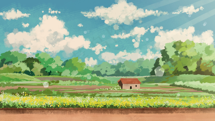 夏日田野绿色天空风景(2880*1620px 300 dpi )