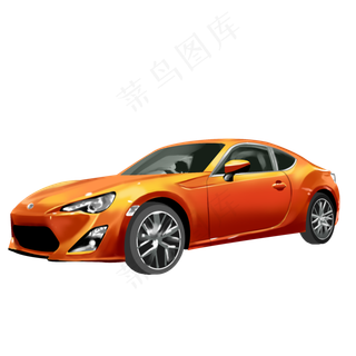 时尚汽车私家车橘红色汽车仿真插,免抠元素