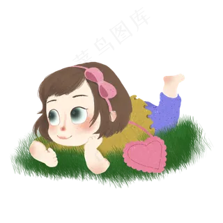 六一儿童节女孩趴在草地