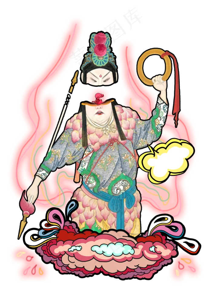 中国风国潮门神武将哪吒神将(3000X4148(DPI:350))psd模版下载