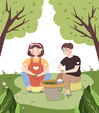 端午节包粽子的情侣下载