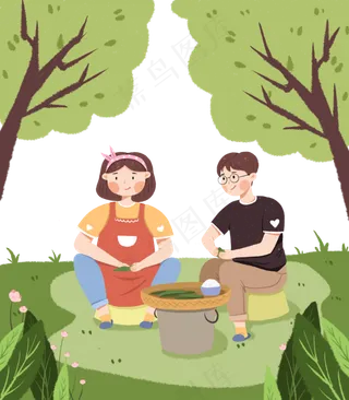 端午节包粽子的情侣下载