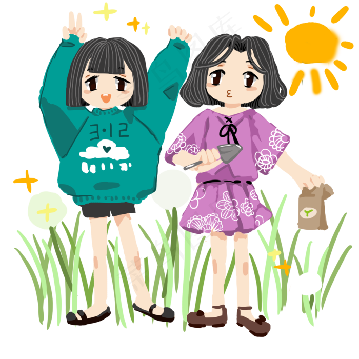 植树节浇水的小女孩(2480X2480(DPI:300))psd模版下载