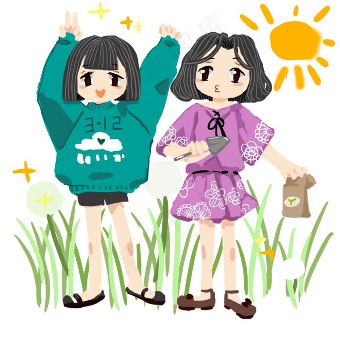 植树节浇水的小女孩(2480X2480(DPI:300))psd模版下载