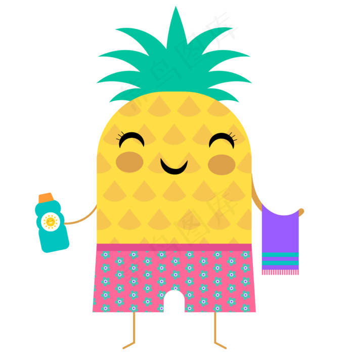 夏日海滩卡通凤梨小人