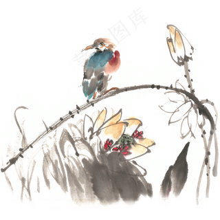 幽雅兰花水墨画PNG免抠素材