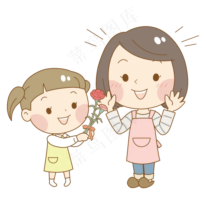 母亲节彩色手绘卡通送花给妈妈