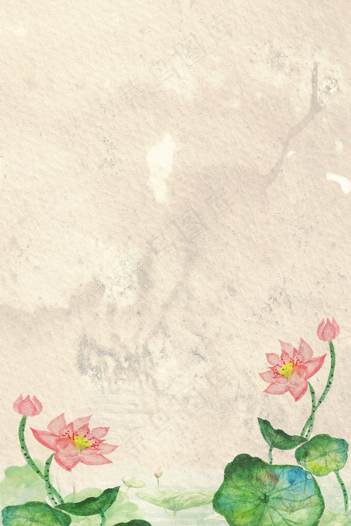 复古工笔画荷花旗袍电商海报背景psd