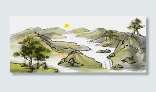 中国风水墨风格古风古典山水矢量