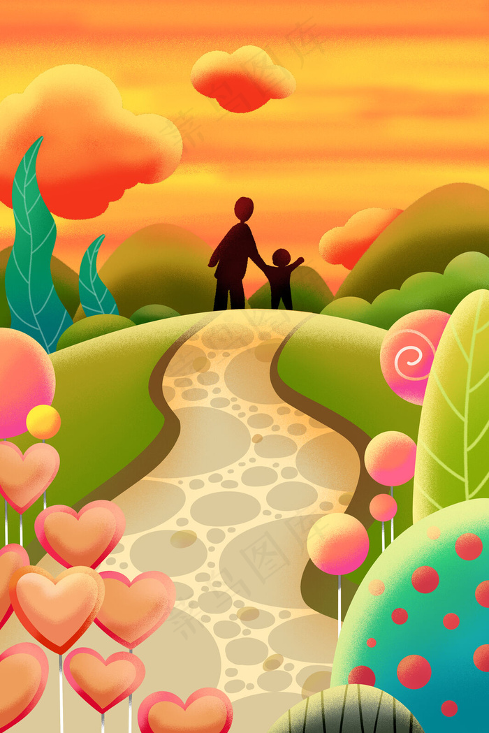 卡通手绘风父亲节父子配图