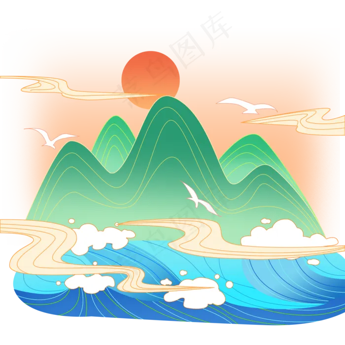 国潮山水国潮风中国风(2048X2048(DPI:300))psd模版下载