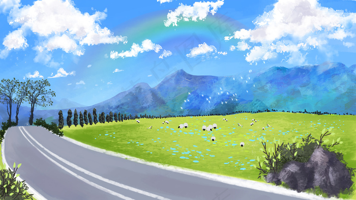 夏天暑假旅游夏天牧场(2880*1620px 300 dpi )