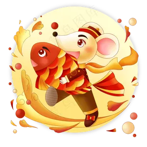 2020可爱老鼠红色锦鲤春节新年,免抠元素