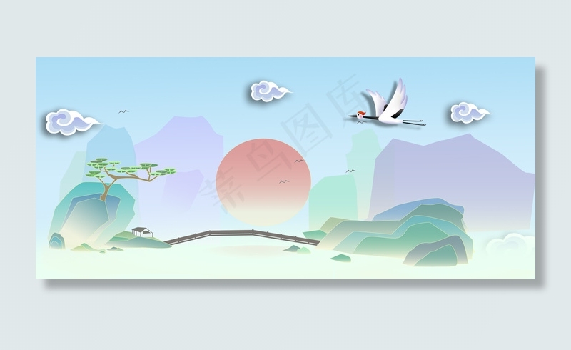 清明节蓝色文艺banner背景