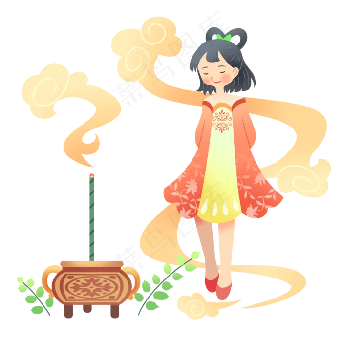 中元节祈福女孩,免抠元素