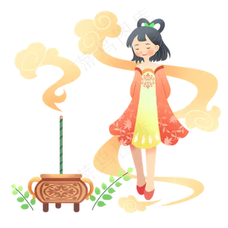 中元节祈福女孩,免抠元素