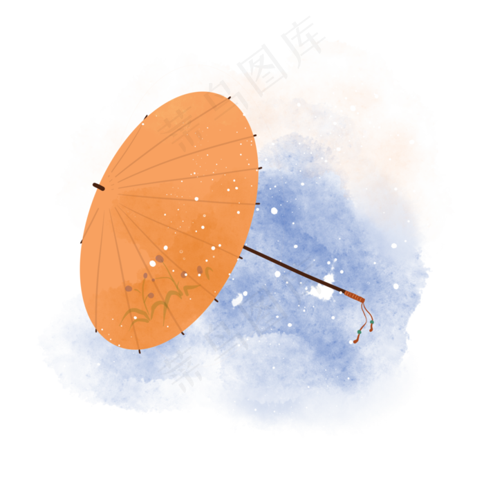 橙色古风水彩雨伞