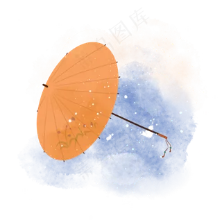 橙色古风水彩雨伞