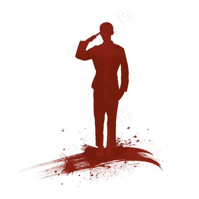 红色军人剪影敬礼,免抠元素(2000*2000px 300 dpi )psd模版下载