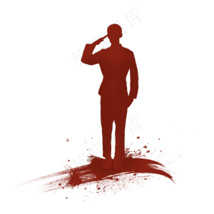 红色军人剪影敬礼,免抠元素