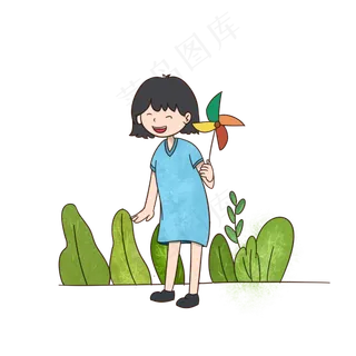 儿童节那风车快乐的女孩