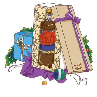 平安夜圣诞节礼物盒打开的礼物酒,免抠元素