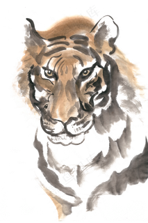 威严的老虎水墨画PNG免抠素材