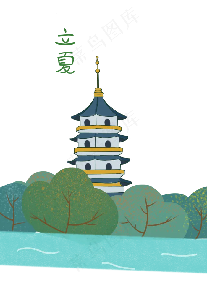 古寺建筑立夏扁平风(2500X3500(DPI:4))psd模版下载