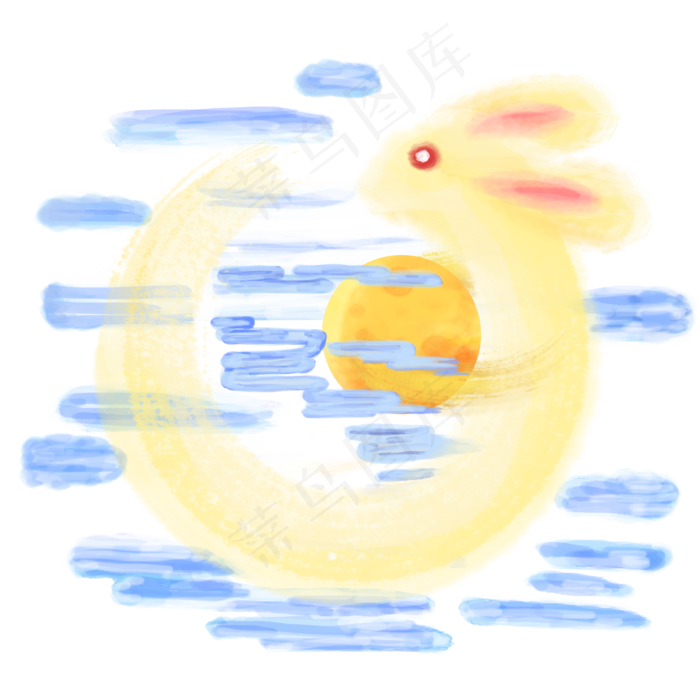 中国风水墨水彩中秋节抱月的兔子