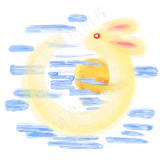 中国风水墨水彩中秋节抱月的兔子