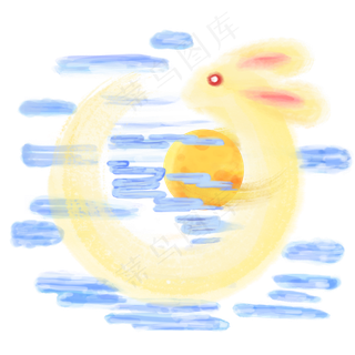 中国风水墨水彩中秋节抱月的兔子