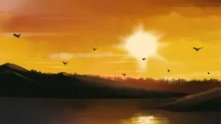 天空夕阳落日手绘意境图竖图